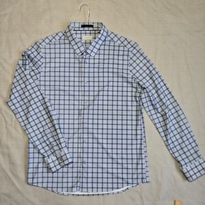 Savannah Men's Blue Plaid Long Sleeve Dress Shirt Polyester Spandex Size L